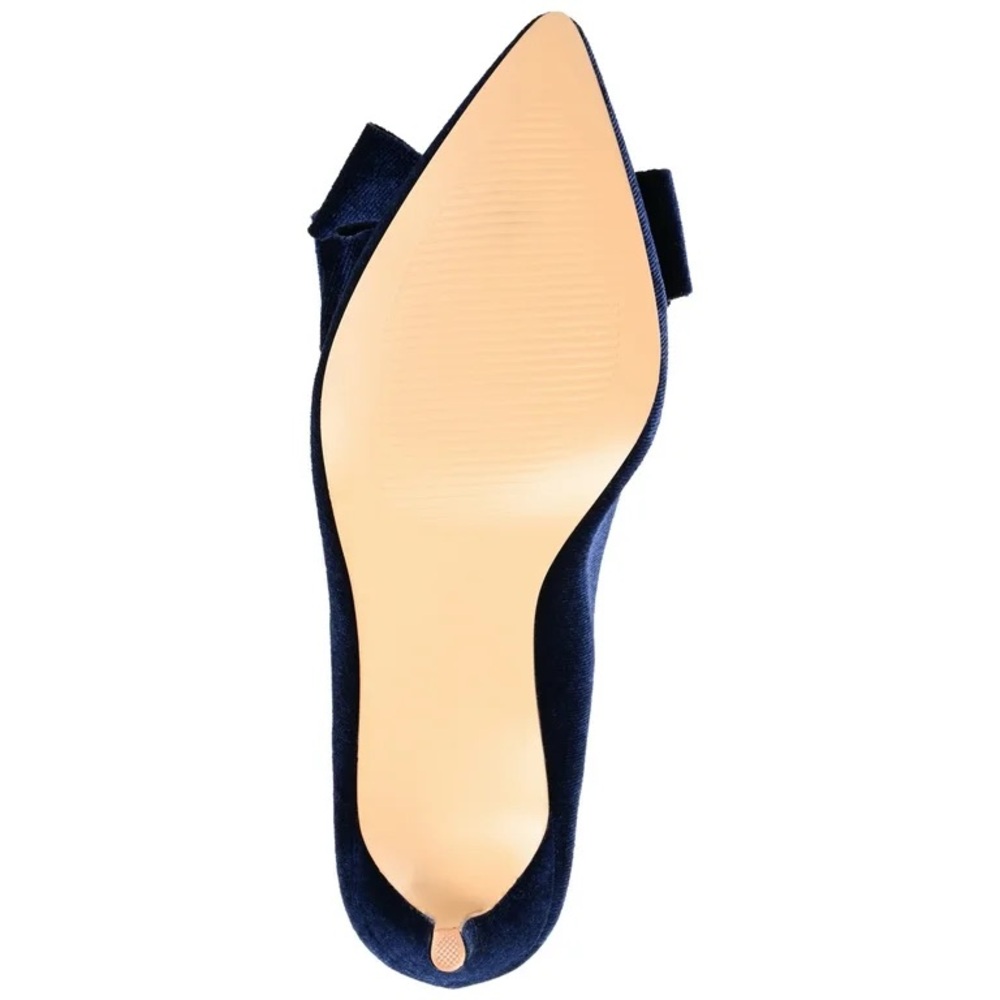 Journee Collection Navy Velvet Heels with Bow - Picture 5 of 7